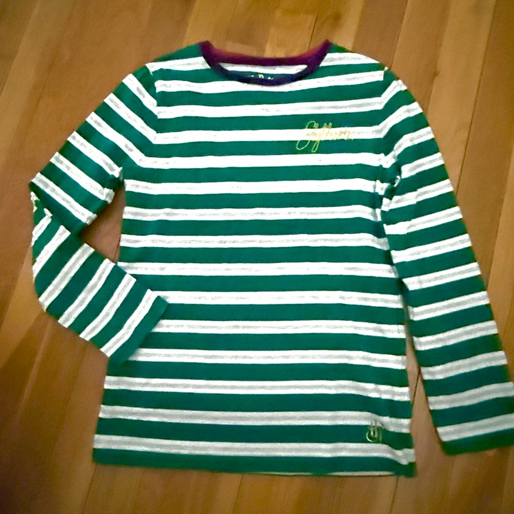 Mini Boden Harry Potter 9-10Y Green/White Stripe Slytherin Long Sleeve Shirt